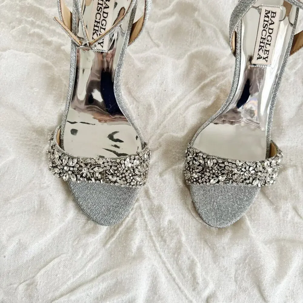 Badgley Mischka Jen Ankle Strap Crystal Sandal Pumps Size 6